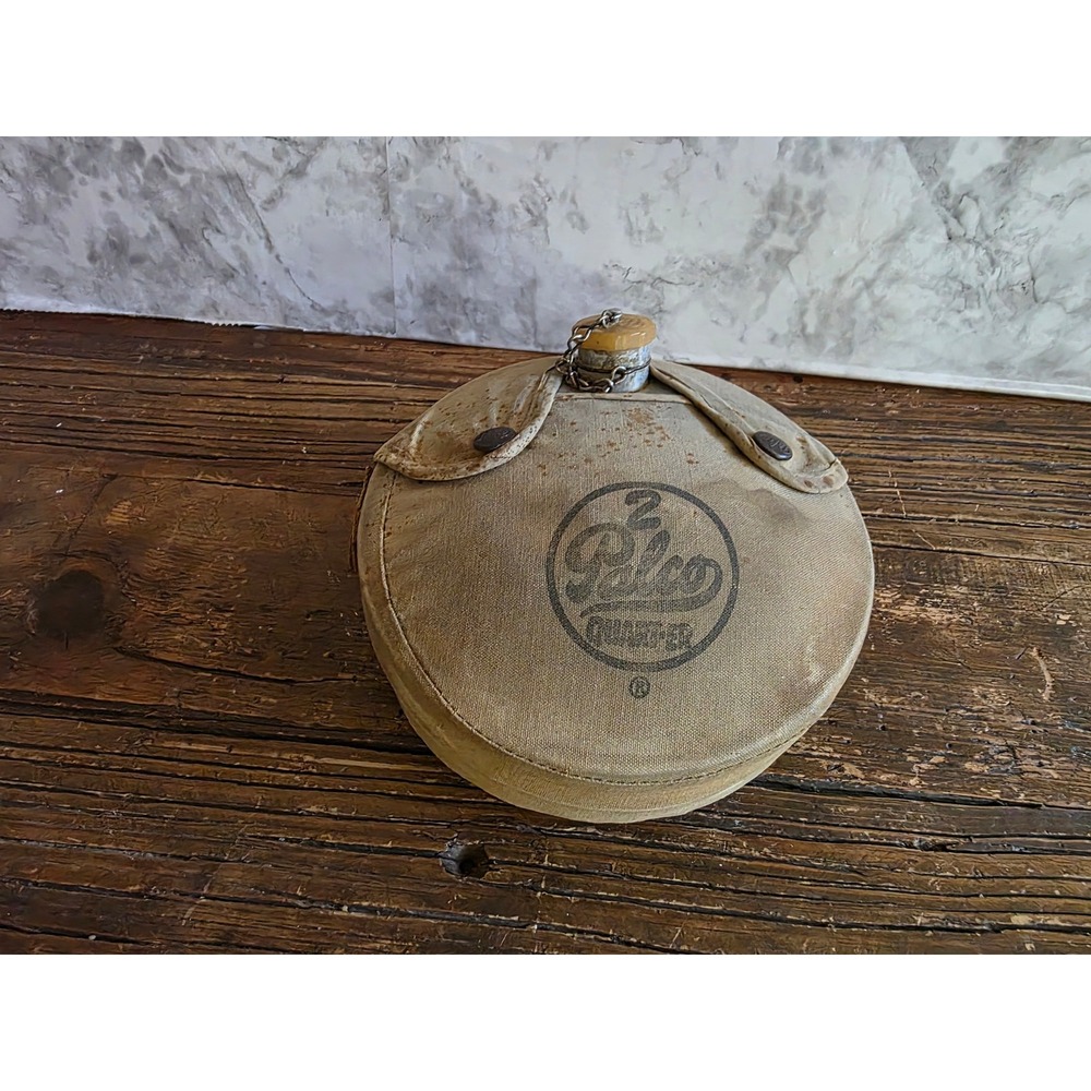 Vintage Palco 2 Quart Canteen with Canvas Cover Round Metal Water Bottle Antique